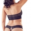 Cottelli – Čipková bralette na viazanie okolo krku a tangá bez rozkroku, čierne