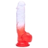 Sunfo - realistické dildo s prísavkou a semenníkmi (21 cm, priehľadno-červené)