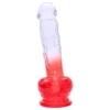 Sunfo - realistické dildo s prísavkou a semenníkmi (21 cm, priehľadno-červené)