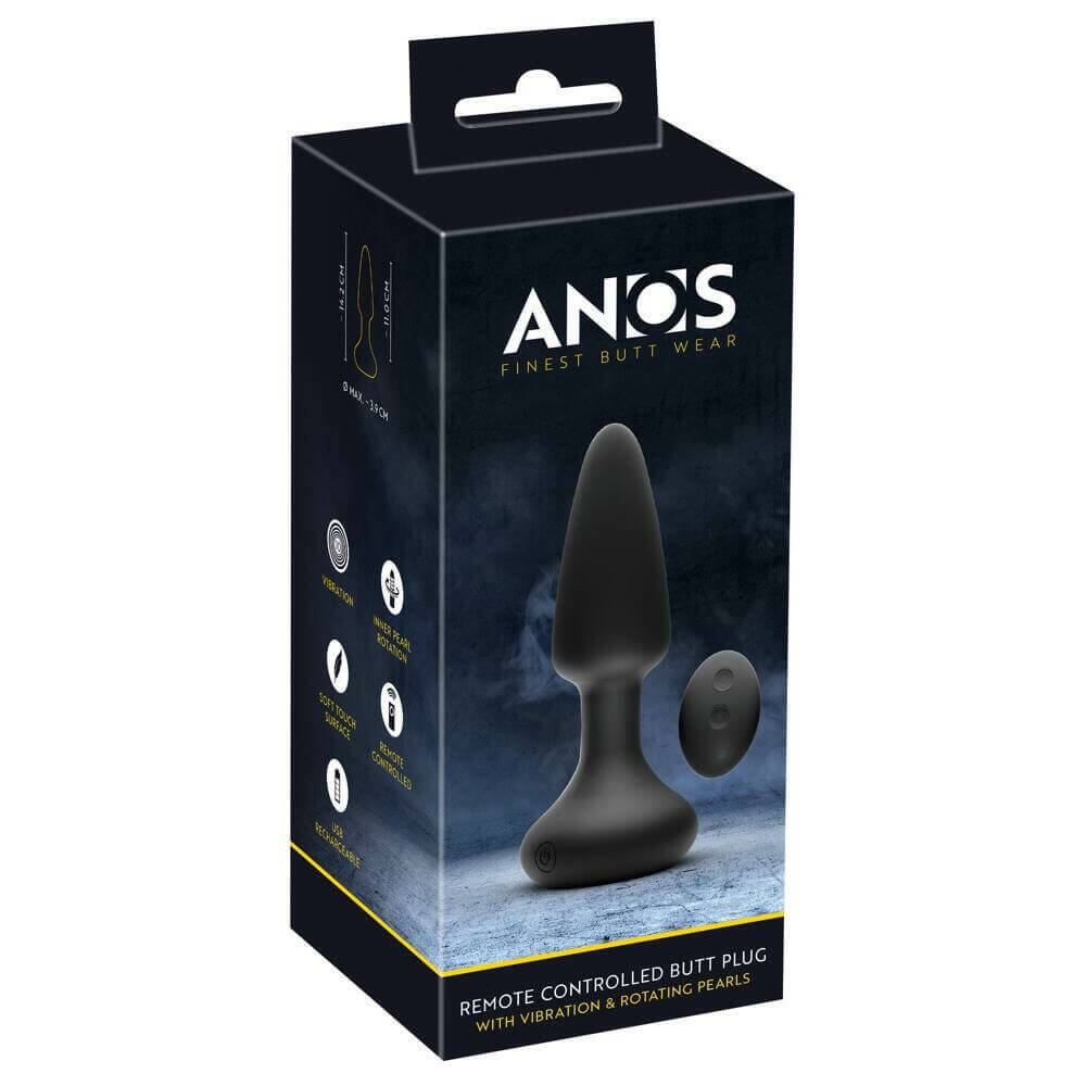 E-shop Anos - bezdrôtový, rádiový, rotačný perlový análny kužeľový vibrátor (čierny)