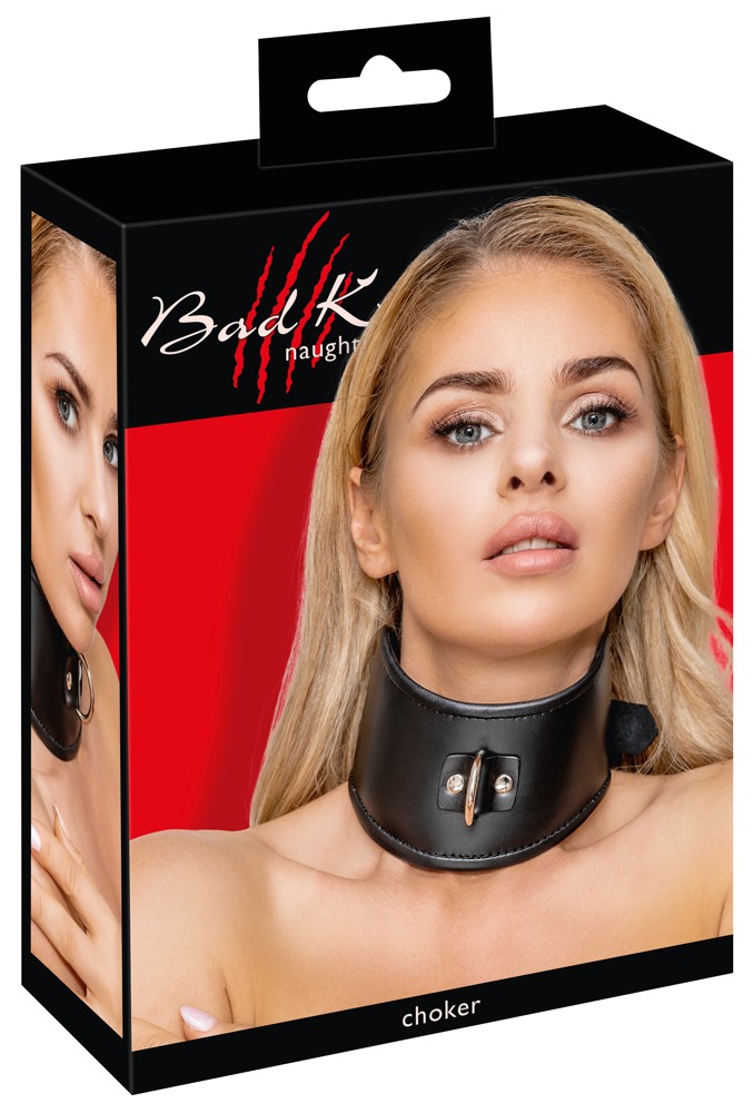 E-shop Bad Kitty - leather effect collar with ring (black)