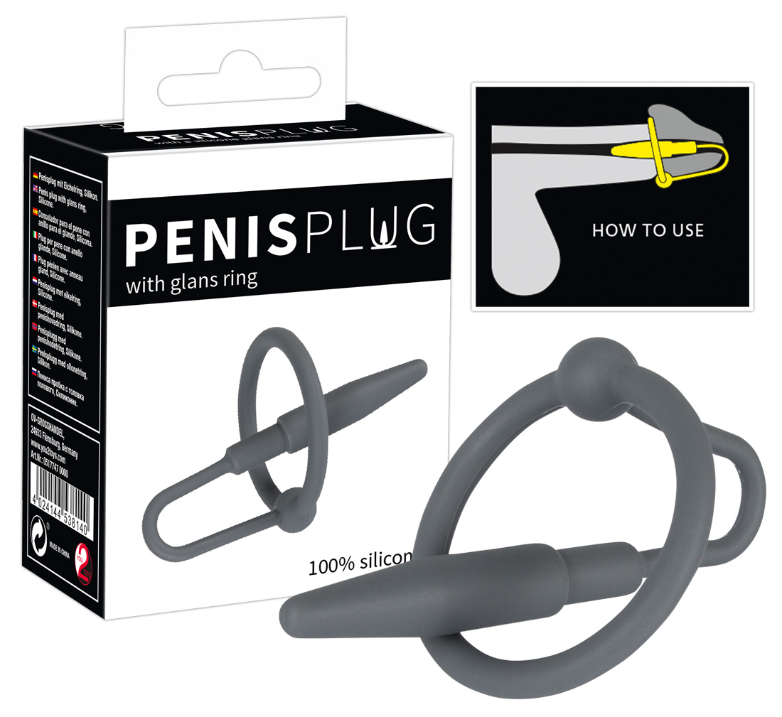 E-shop You2Toys Penisplug - silikónový krúžok na penis s kolíkom do močovej trubice (sivý)