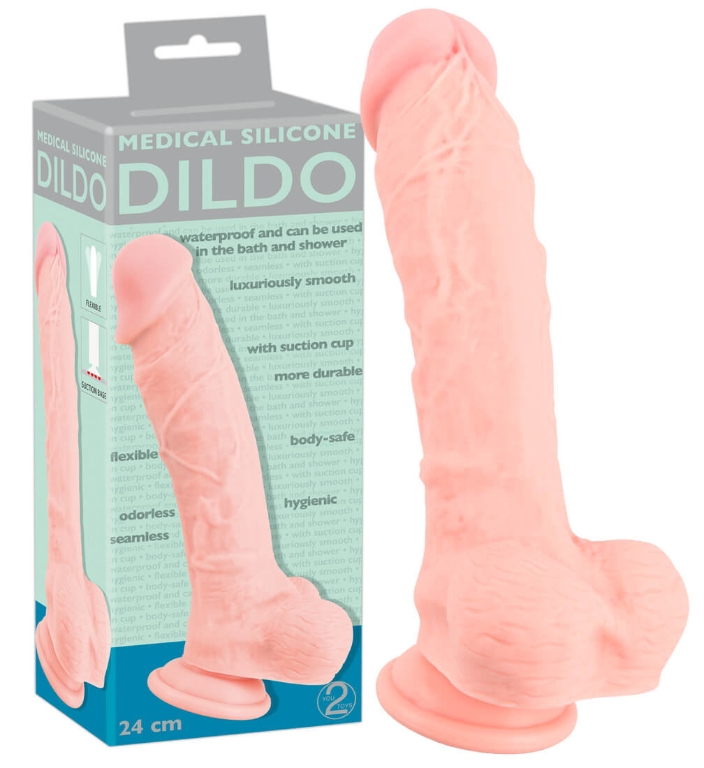 E-shop Medical Silicone Dildo - dildo z lekárskeho silikónu (24 cm) - telová farba