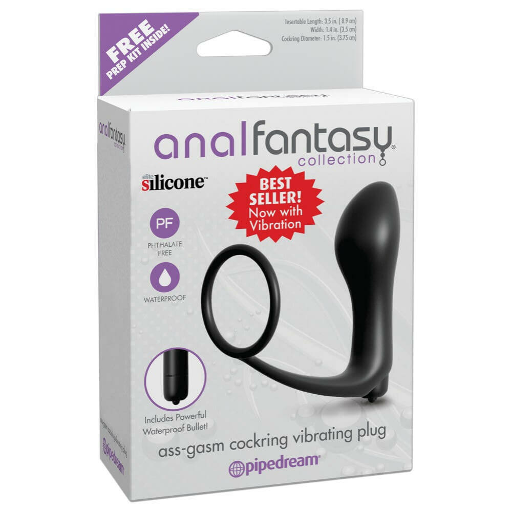 E-shop analfantasy ass-gasm vibrator - análny prstový vibrátor s krúžkom na penis (čierny)