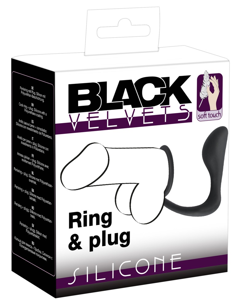 E-shop Black Velvet análny kolík s krúžkom na penis (čierny)