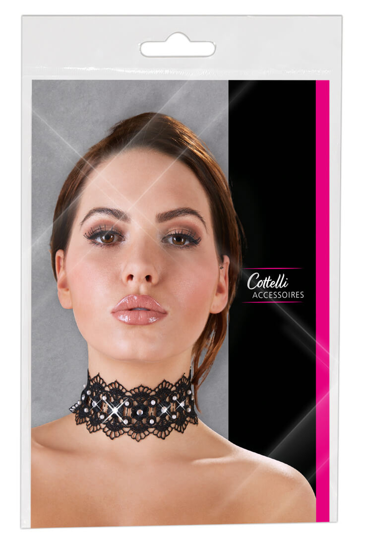E-shop Cottelli Jewels - čipkovaný golier s perlami a štrasovými ozdobami