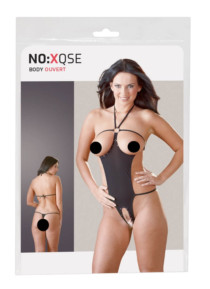 E-shop NO:XQSE - Otvorené erotické štrasové body - čierne (S-L)