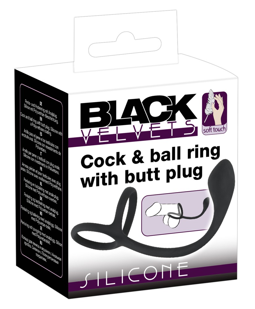 E-shop Black Velvets Cock & Ball Ring + Plug Slim