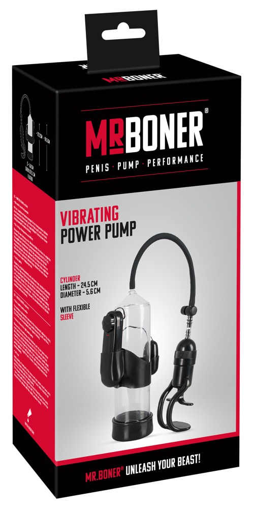 E-shop Mister Boner Vibrating - vibračná pumpa na penis (priehľadná-čierna)