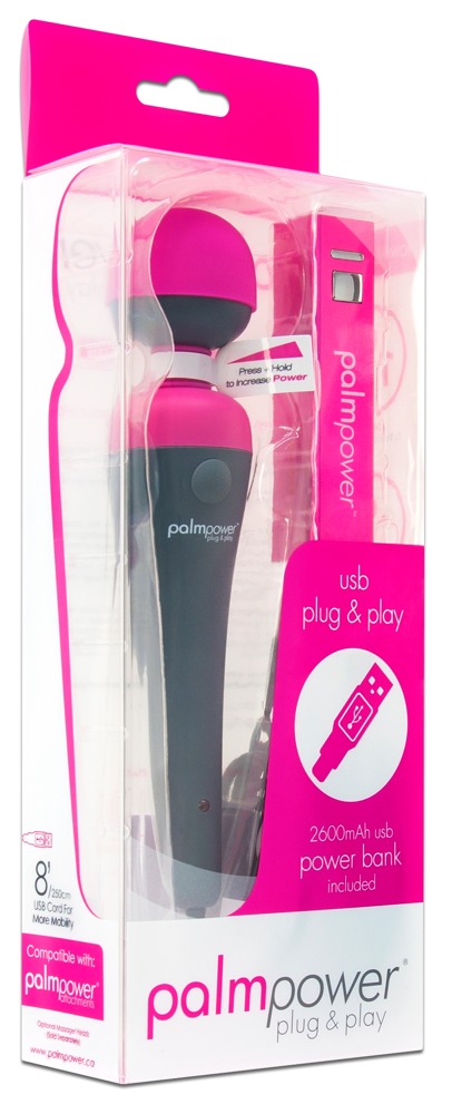 E-shop PalmPower Wand – veľký masážny vibrátor s powerbankou a nabíjaním na USB (ružový-sivý)
