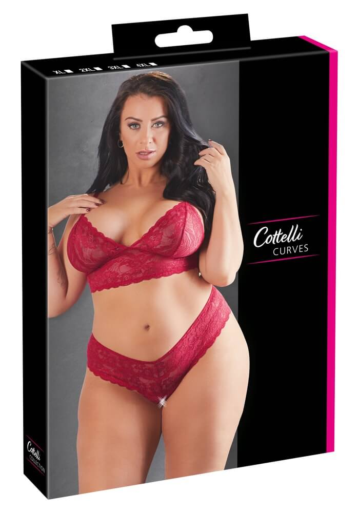 E-shop Cottelli Plus Size - Soft Lace Bra Set (Red)XL
