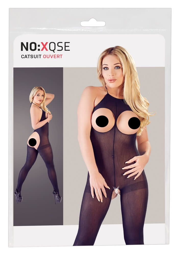 E-shop NO:XQSE - otvorený sexoveral s ramienkami okolo krku - čierny (S-L)