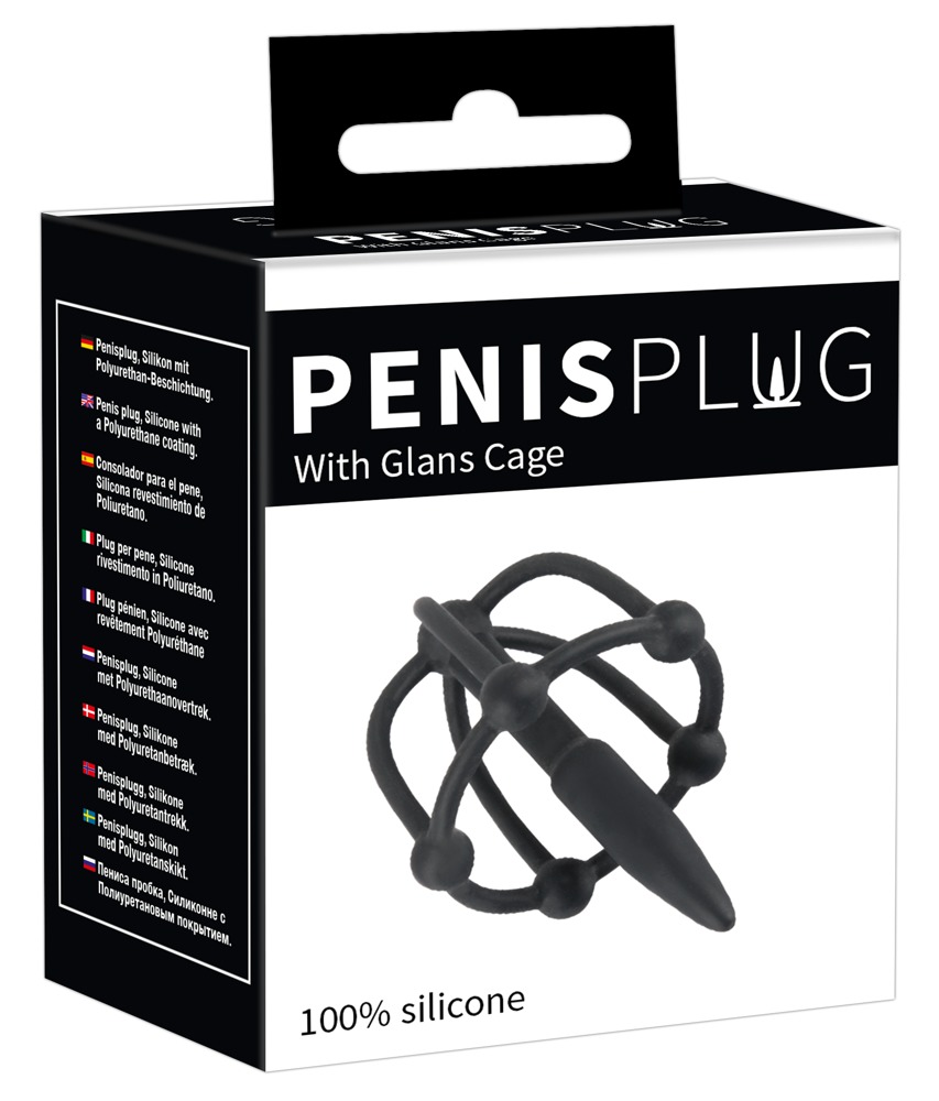E-shop Penisplug – silikónová klietka na žaluď s kolíkom do močovej trubice (čierna)