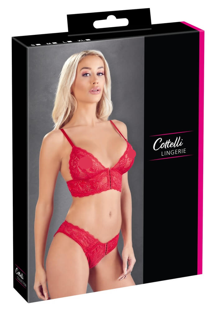 E-shop Cottelli - Floral Lace Bra Set (Red)-
