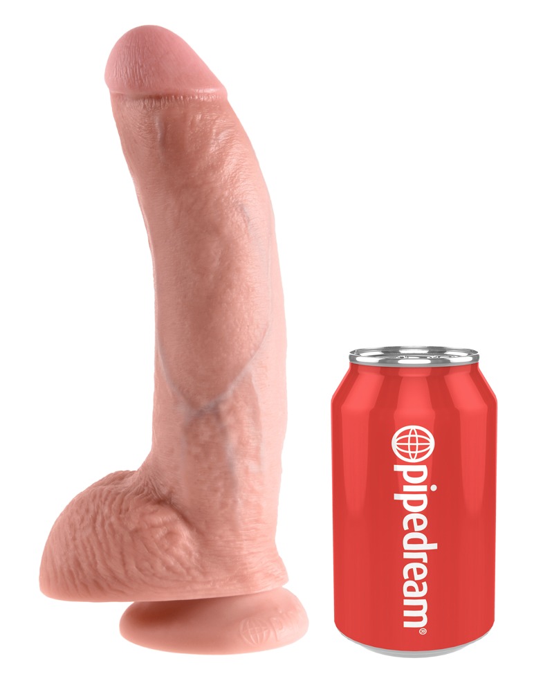 E-shop King Cock 9 - veľké dildo s prísavkou a semenníkmi (23cm) - prírodné