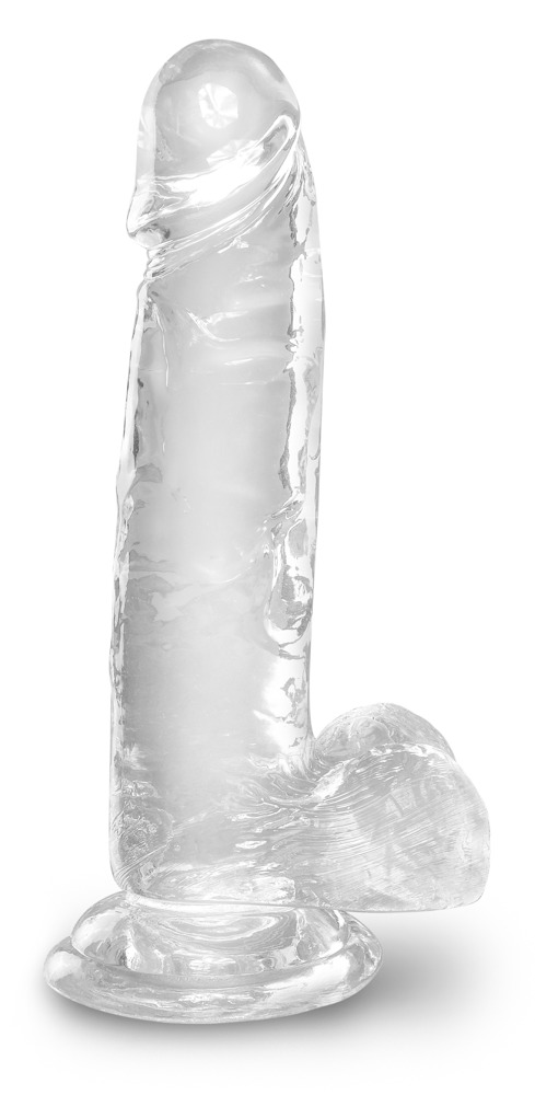 E-shop King Cock Clear 7 - prísavka, dildo so semenníkmi (18cm)