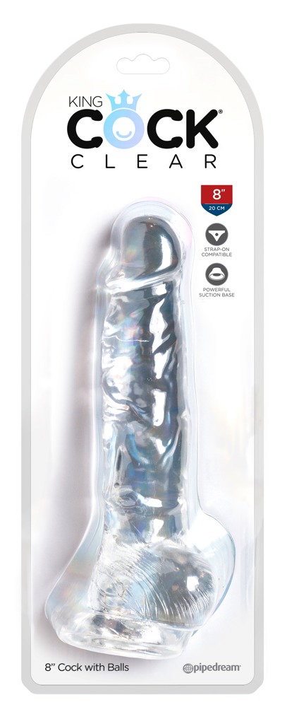 E-shop King Cock Clear 8 - prísavka, dildo so semenníkmi (20cm)