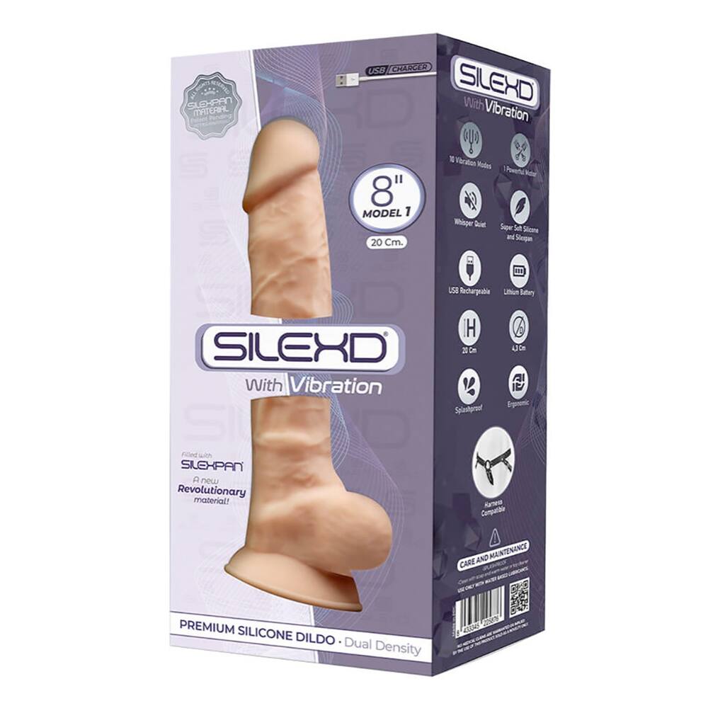 E-shop Silexd 8 - prispôsobivý, vibrátor so semenníkmi s prísavkou - 20cm (prírodný)