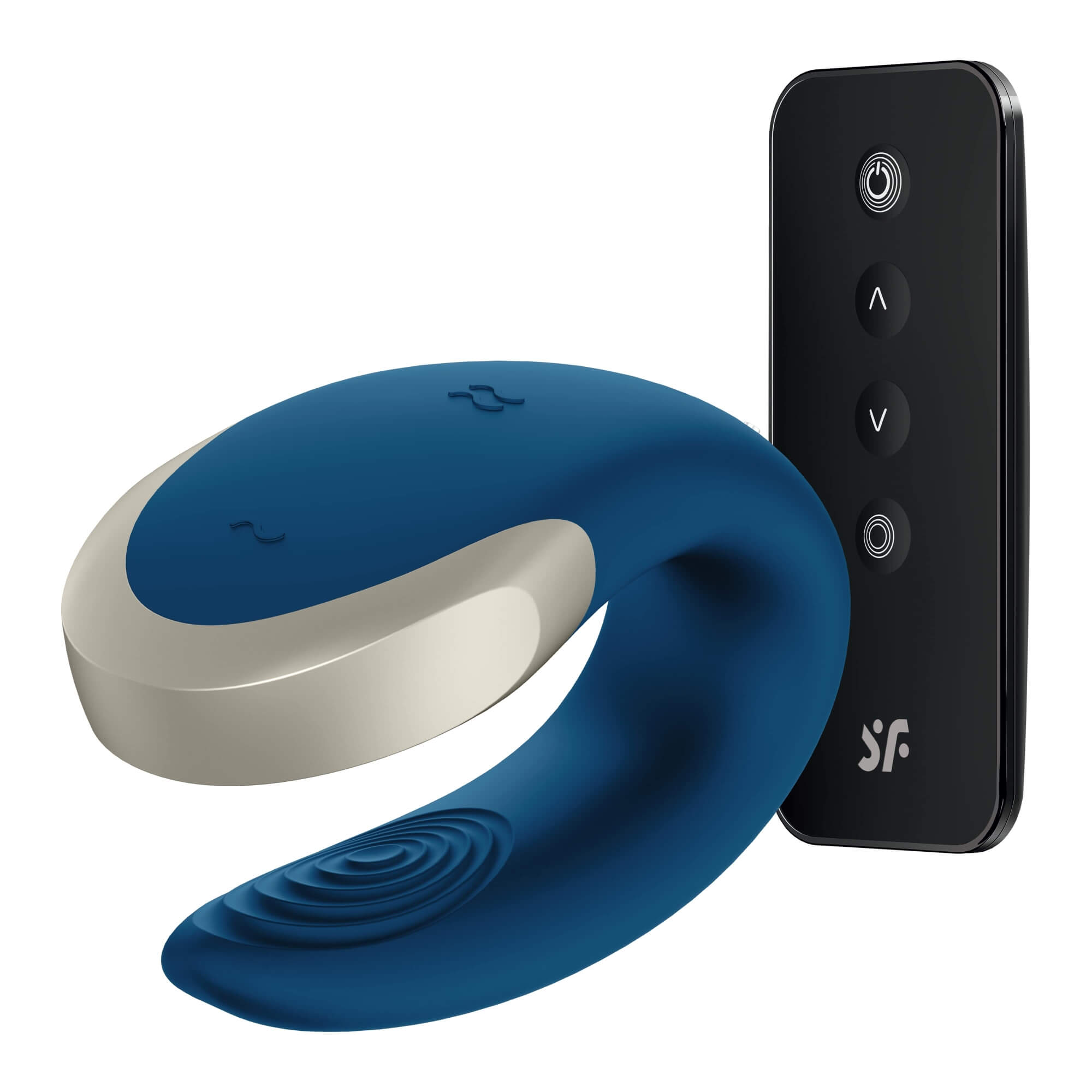 E-shop Satisfyer Double Love - nabíjací, vodotesný smart párový vibrátor s diaľkovým ovládačom (modrý)