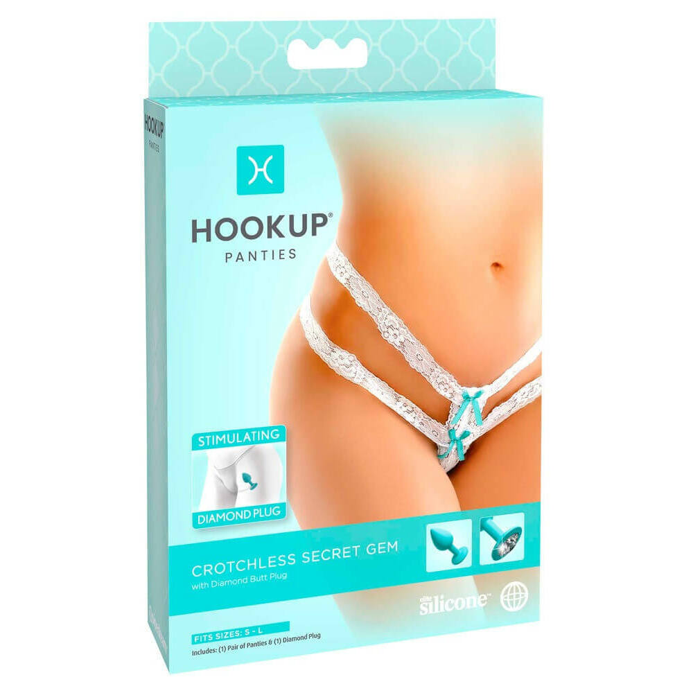 E-shop HOOKUP Diamond Plug - lace bottom anal with dildo (white-turquoise)S-L
